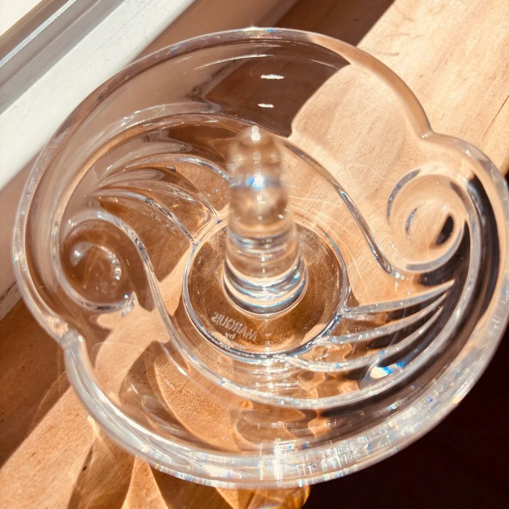 Glass Ring Holder Dish Swirl Design Vanity Jewelry Organizer - Picture 2 of 4